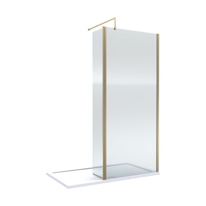 [BEZW114] Contemporary 8mm Fluted Glass Walk In Wetroom Screen and Hinged Return Screen - Choice of Size and Finish - Cutout