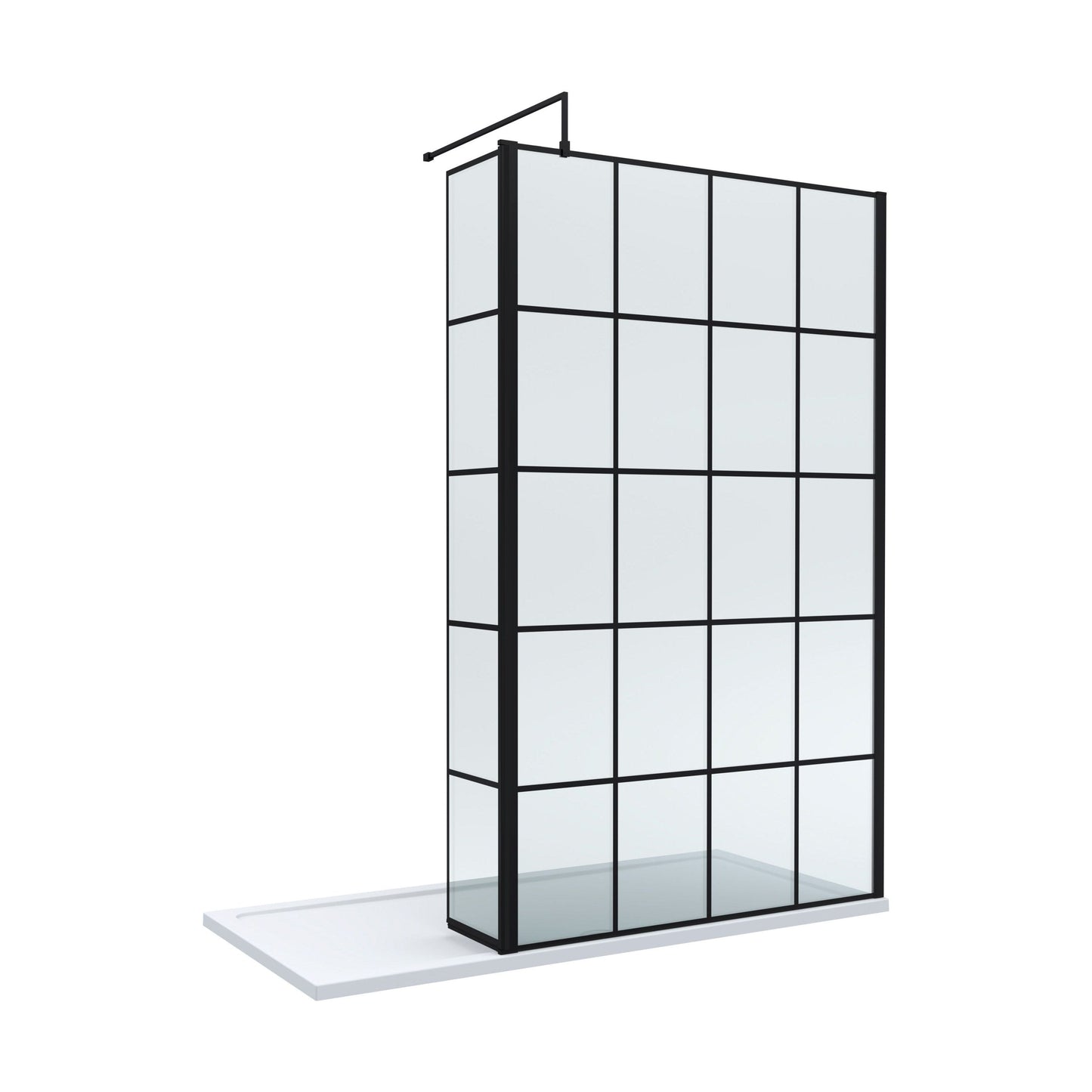 [BEZW118] Contemporary 8mm Glass Walk In Wetroom Screen and Hinged Return Screen with Black Framed Design - Choice of Size - Cutout