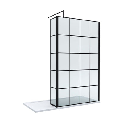 [BEZW118] Contemporary 8mm Glass Walk In Wetroom Screen and Hinged Return Screen with Black Framed Design - Choice of Size - Cutout