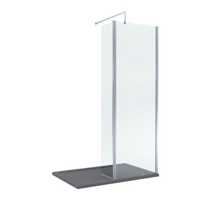 Contemporary 8mm Glass Walk In Wetroom Screen and Hinged Return Screen and Shower Tray - Choice of Size and Finish