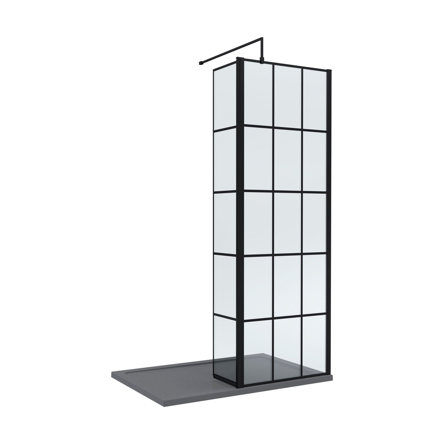 [BEZW134] Contemporary 8mm Glass Walk In Wetroom Screen and Hinged Return Screen with Black Framed Design - Choice of Size - Cutout