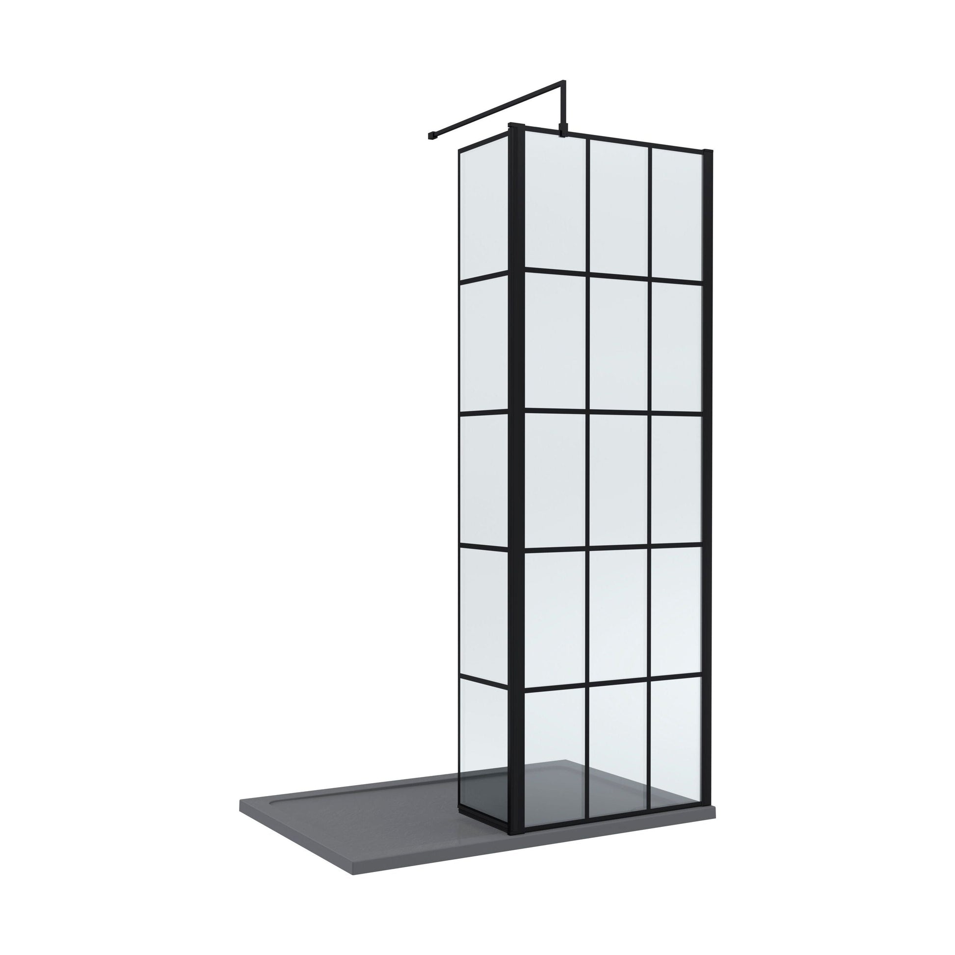 [BEZW134] Contemporary 8mm Glass Walk In Wetroom Screen and Hinged Return Screen with Black Framed Design - Choice of Size - Cutout