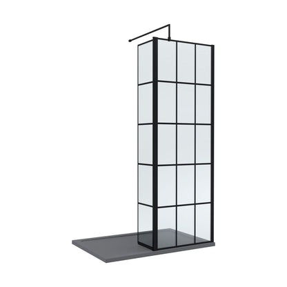 [BEZW138] Contemporary 8mm Glass Walk In Wetroom Screen and Hinged Return Screen with Black Framed Design - Choice of Size - Cutout