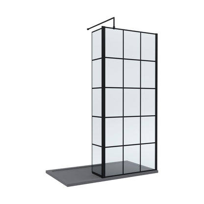 [BEZW146] Contemporary 8mm Glass Walk In Wetroom Screen and Hinged Return Screen with Black Framed Design - Choice of Size - Cutout