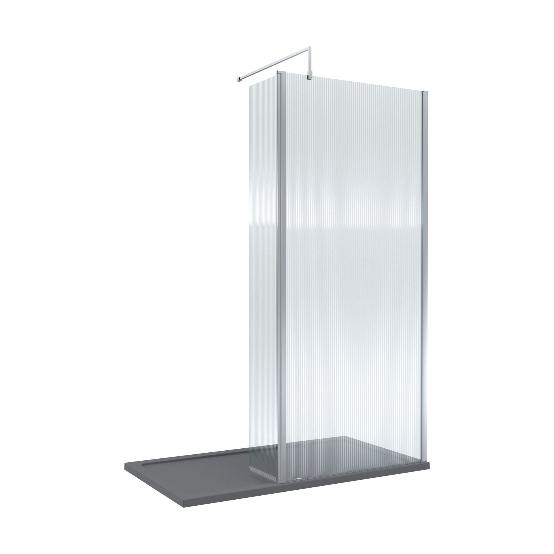 [BEZW147] Contemporary 8mm Fluted Glass Walk In Wetroom Screen and Hinged Return Screen - Choice of Size and Finish - Cutout
