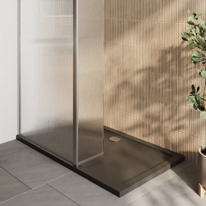 [BEZW147] Contemporary 8mm Fluted Glass Walk In Wetroom Screen and Hinged Return Screen - Choice of Size and Finish - Lifestyle 2