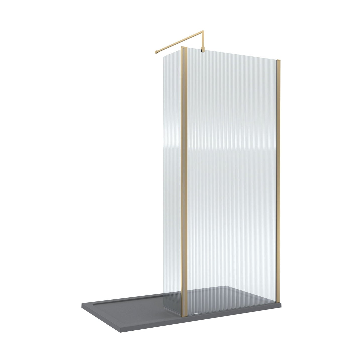 [BEZW149] Contemporary 8mm Fluted Glass Walk In Wetroom Screen and Hinged Return Screen - Choice of Size and Finish - Cutout