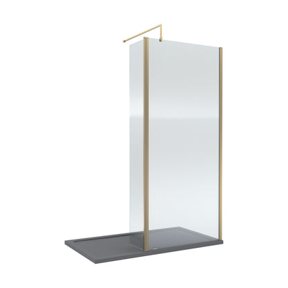 [BEZW149] Contemporary 8mm Fluted Glass Walk In Wetroom Screen and Hinged Return Screen - Choice of Size and Finish - Cutout