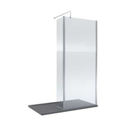 [BEZW154] Contemporary 8mm Fluted Glass Walk In Wetroom Screen and Hinged Return Screen - Choice of Size and Finish - Cutout