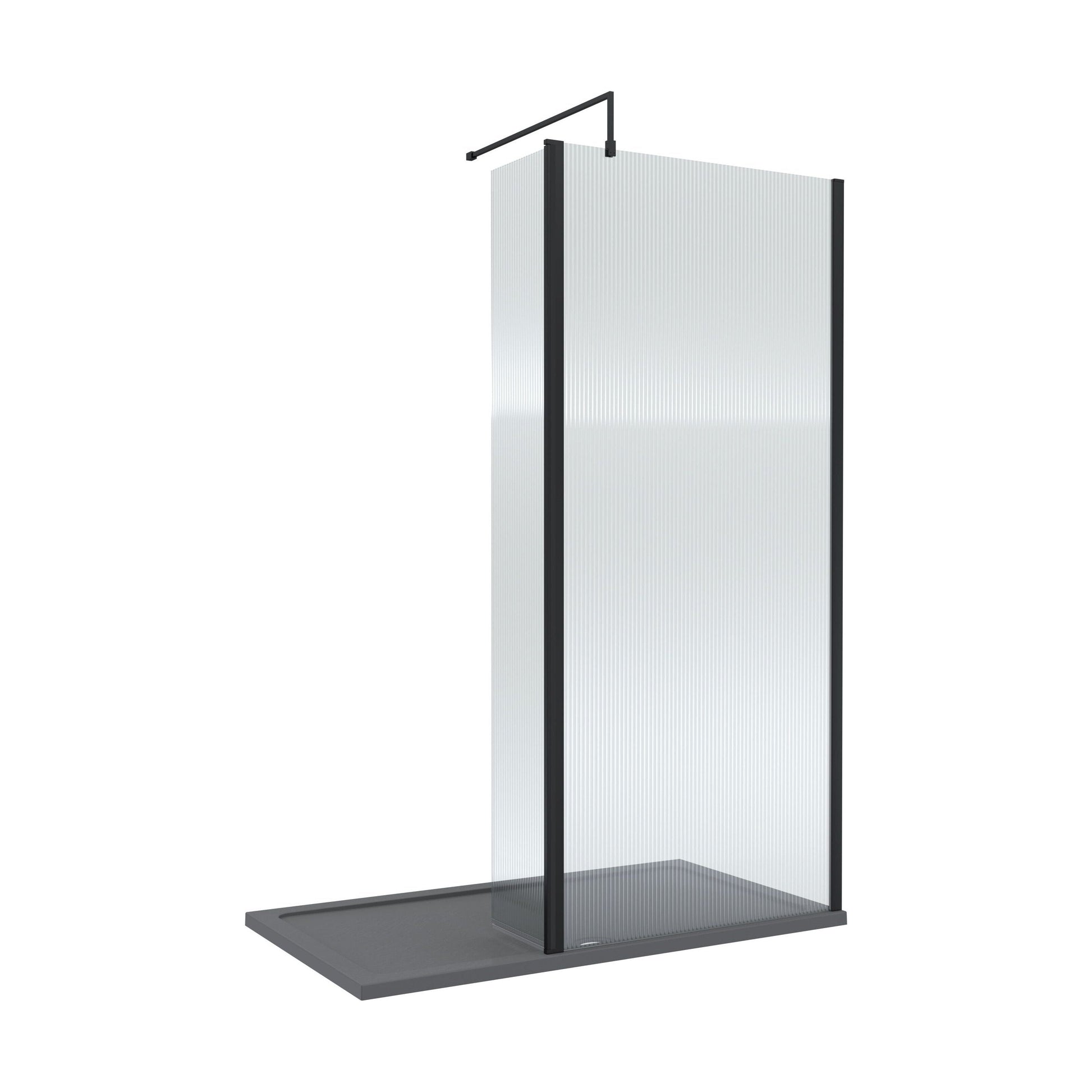 [BEZW155] Contemporary 8mm Fluted Glass Walk In Wetroom Screen and Hinged Return Screen - Choice of Size and Finish - Cutout