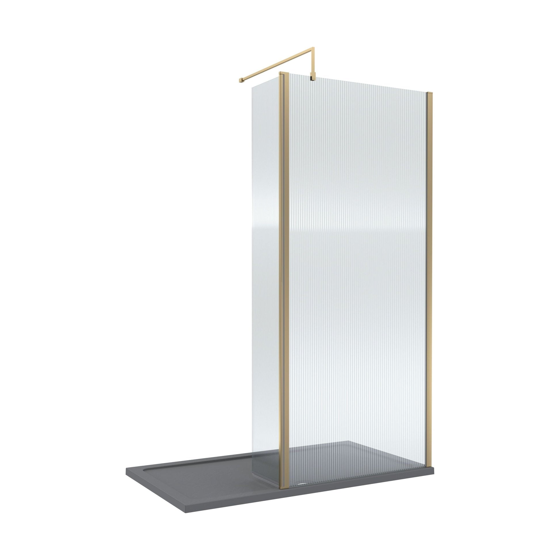 [BEZW156] Contemporary 8mm Fluted Glass Walk In Wetroom Screen and Hinged Return Screen - Choice of Size and Finish - Cutout