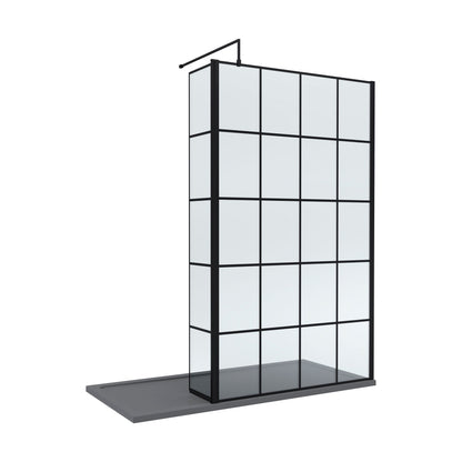 [BEZW160] Contemporary 8mm Glass Walk In Wetroom Screen and Hinged Return Screen with Black Framed Design - Choice of Size - Cutout