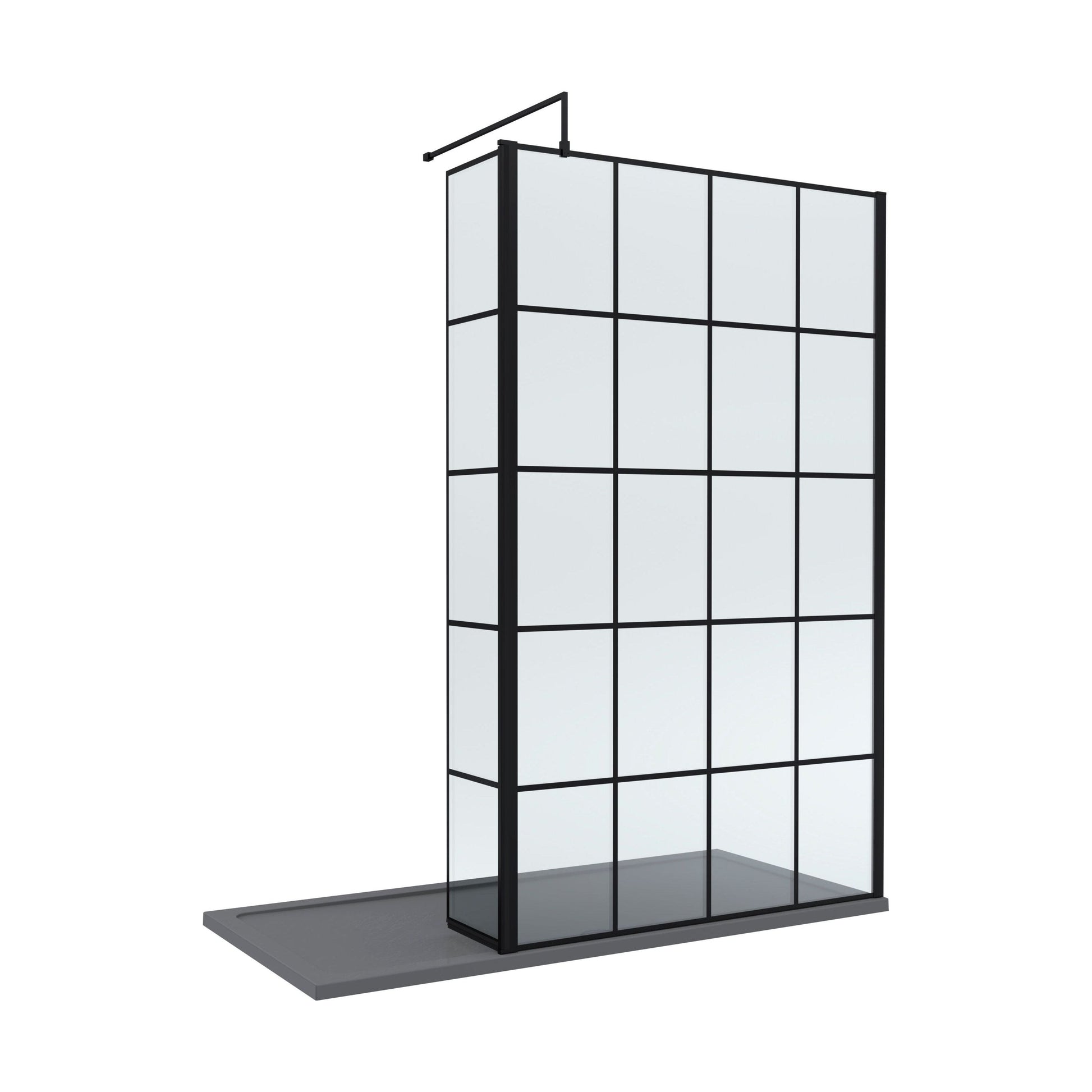 [BEZW164] Contemporary 8mm Glass Walk In Wetroom Screen and Hinged Return Screen with Black Framed Design - Choice of Size - Cutout