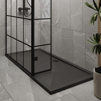 [BEZW164] Contemporary 8mm Glass Walk In Wetroom Screen and Hinged Return Screen with Black Framed Design - Choice of Size - Lifestyle 2