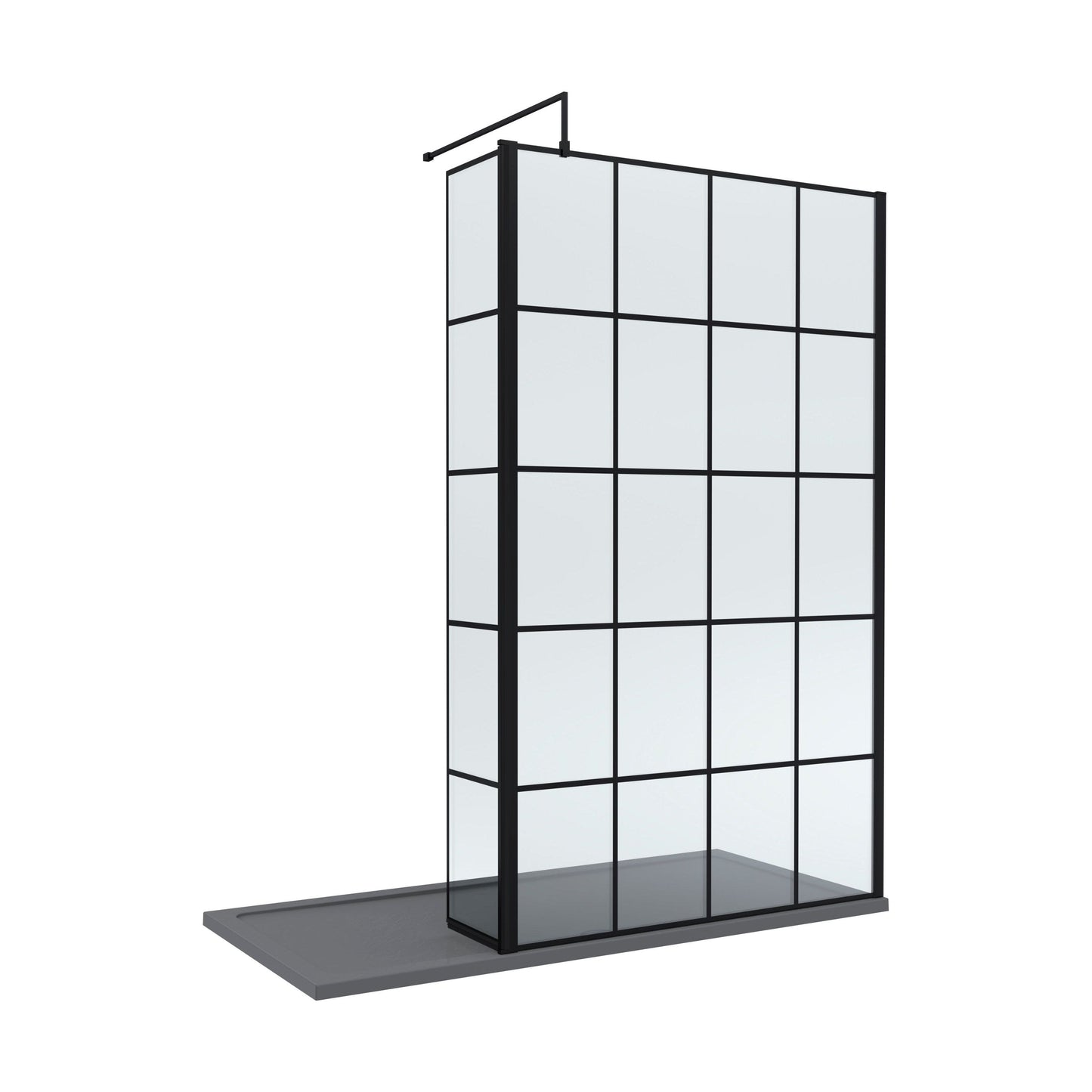 [BEZW168] Contemporary 8mm Glass Walk In Wetroom Screen and Hinged Return Screen with Black Framed Design - Choice of Size - Cutout