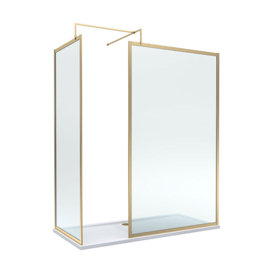 [BEZW185022BB] Balterley Framed Walk-In Wetroom Bundle with Tray and Waste, 1700x700mm, Brushed Brass - Cutout