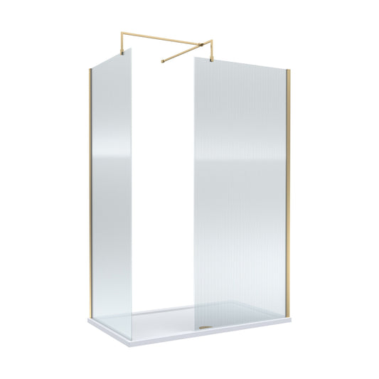 [BEZW185023BB] Balterley Fluted Walk-In Wetroom Bundle with Tray and Waste, 1400x800mm, Brushed Brass - Cutout