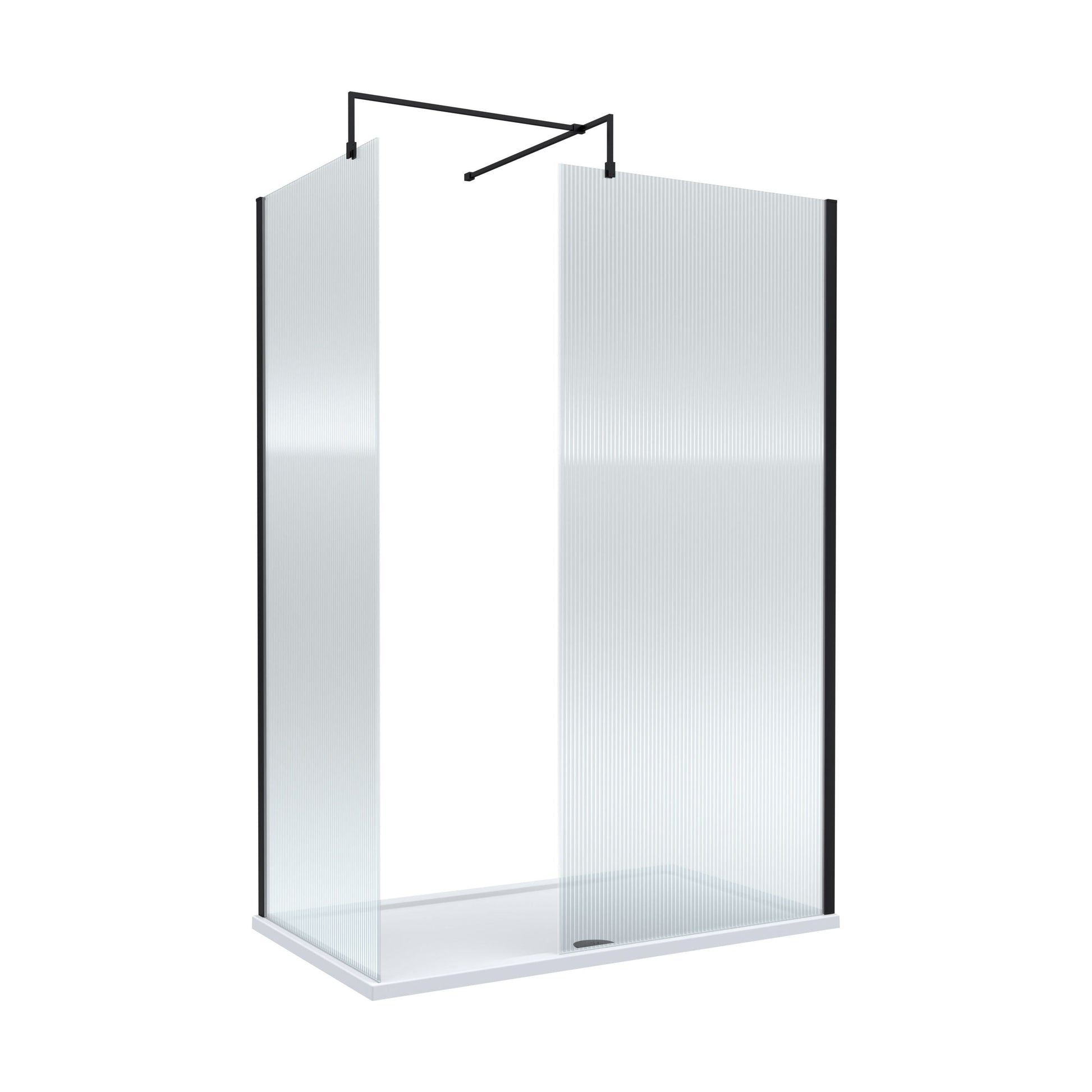 [BEZW185023MB] Balterley Fluted Walk-In Wetroom Bundle with Tray and Waste, 1400x800mm, Matt Black - Cutout