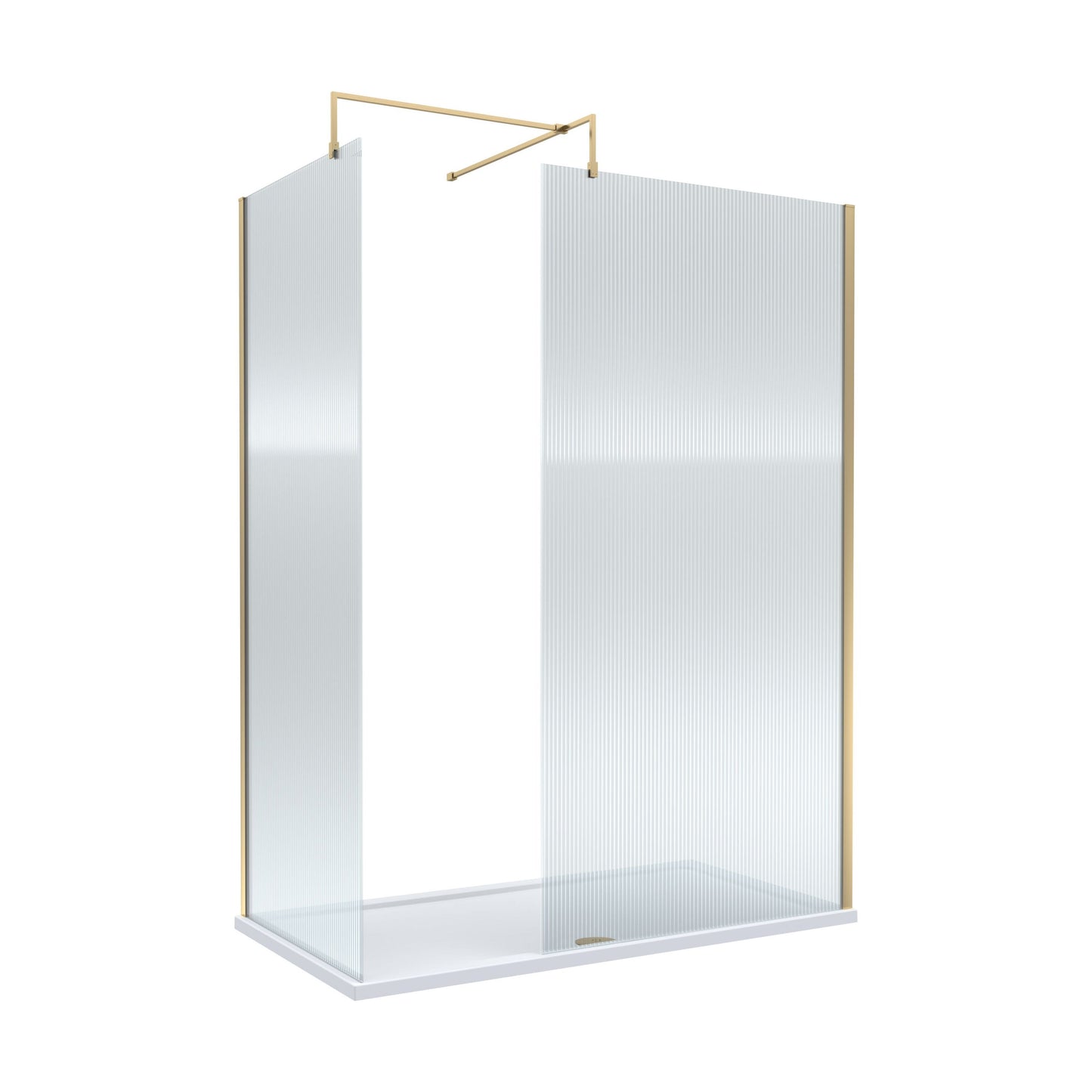 [BEZW185024BB] Balterley Fluted Walk-In Wetroom Bundle with Tray and Waste, 1500x800mm, Brushed Brass - Cutout