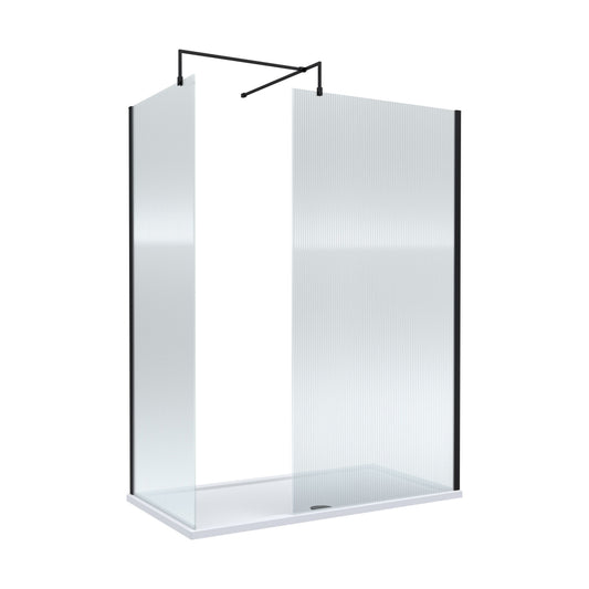 [BEZW185024MB] Balterley Fluted Walk-In Wetroom Bundle with Tray and Waste, 1500x800mm, Matt Black - Cutout