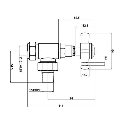 [BF-HTRVT] Balterley Heating Crosshead Angled Radiator Valve Pack (Pairs) - Chrome - Technical Drawing
