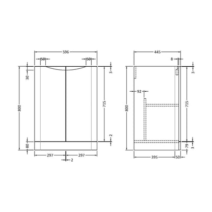[BFAC133] 600 F/S 2-Drawer Unit - Technical Drawing