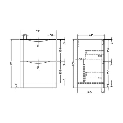 [BFAC1433] 600 F/S 2-Drawer Unit - Technical Drawing