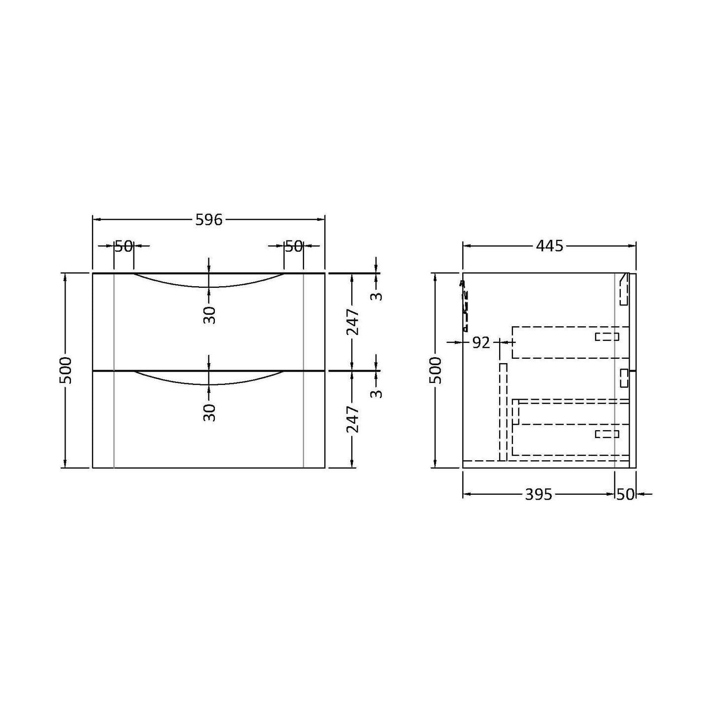 [BFAC193] 600 W/H 2-Drawer Unit - Technical Drawing