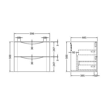 [BFAC293] 600 W/H 2-Drawer Unit - Technical Drawing