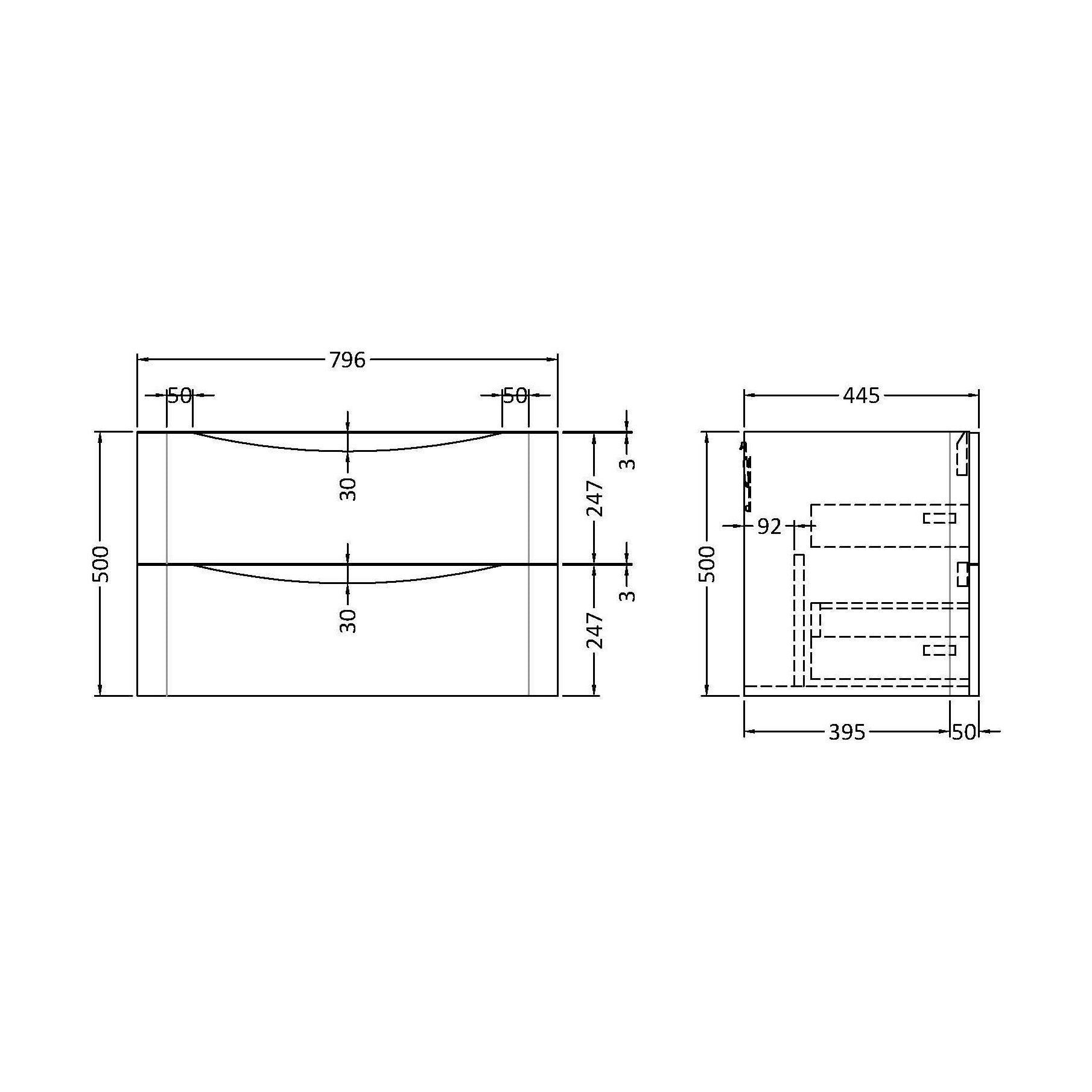 [BFAC295] 800 W/H 2-Drawer Unit - Technical Drawing