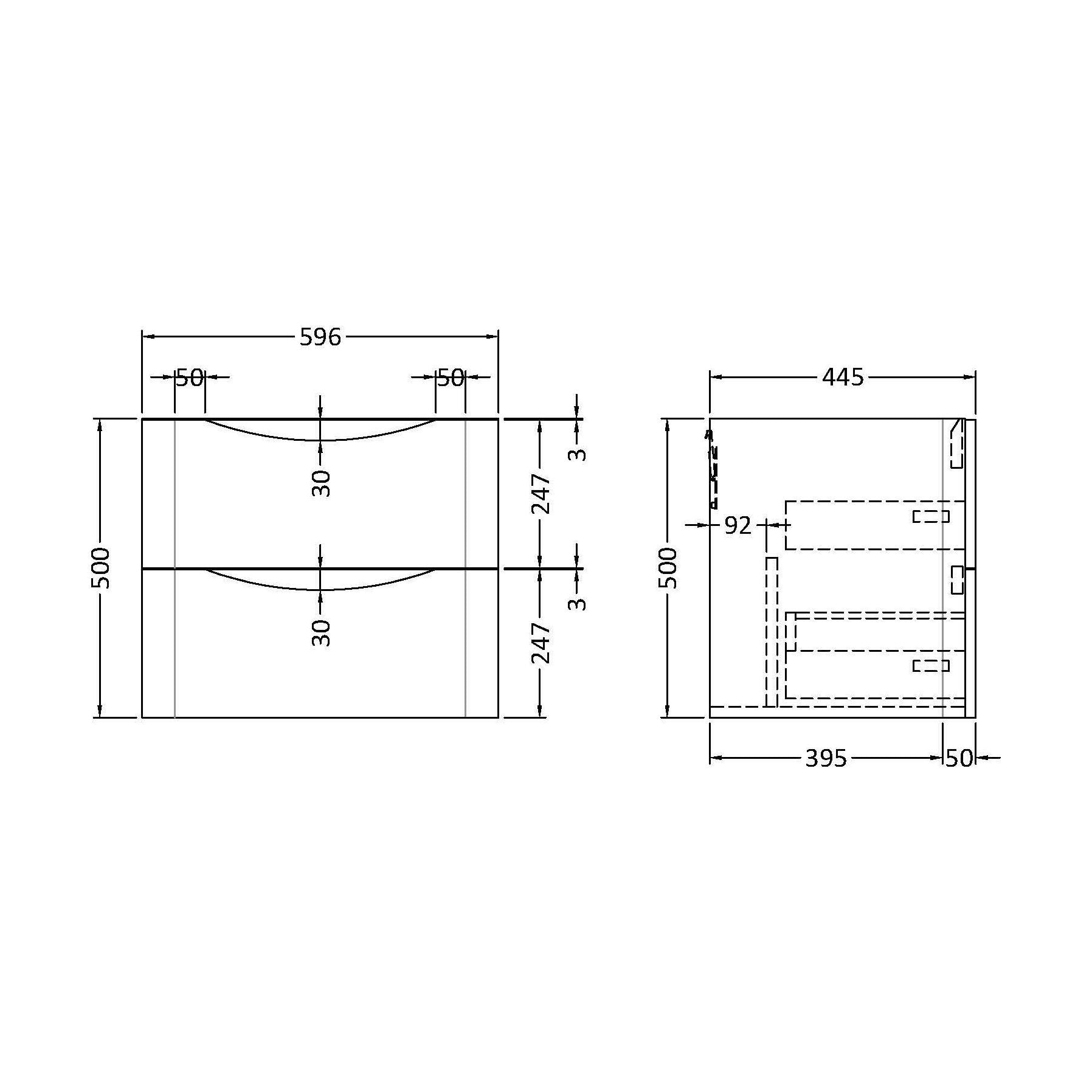 [BFAC393] 600 W/H 2-Drawer Unit - Technical Drawing