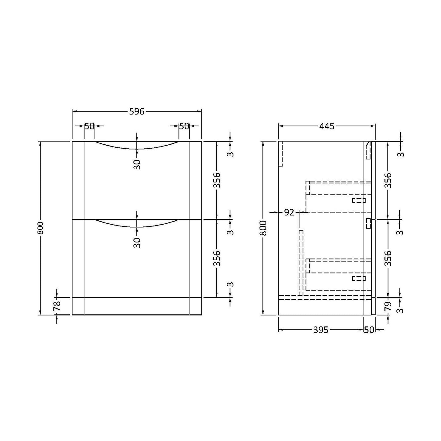 [BFAC833] 600 F/S 2-Drawer Unit - Technical Drawing