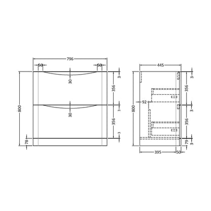 [BFAC835] 800 F/S 2-Drawer Unit - Technical Drawing