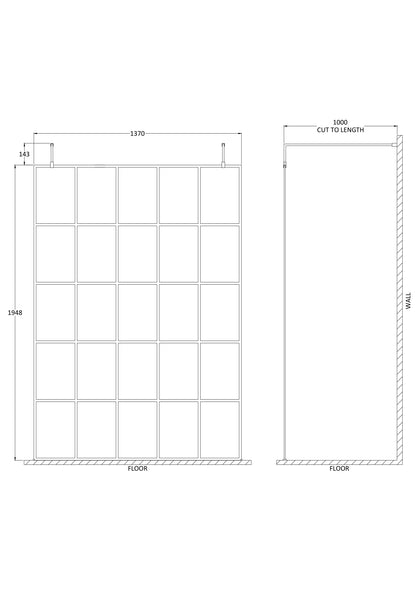 Hudson Reed 1400mm Frame Screen Matt Black Wetroom With Arms And Feet