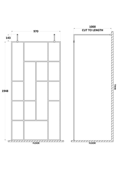 Hudson Reed 1050mm Abstract Frame Matt Black Wetroom Screen