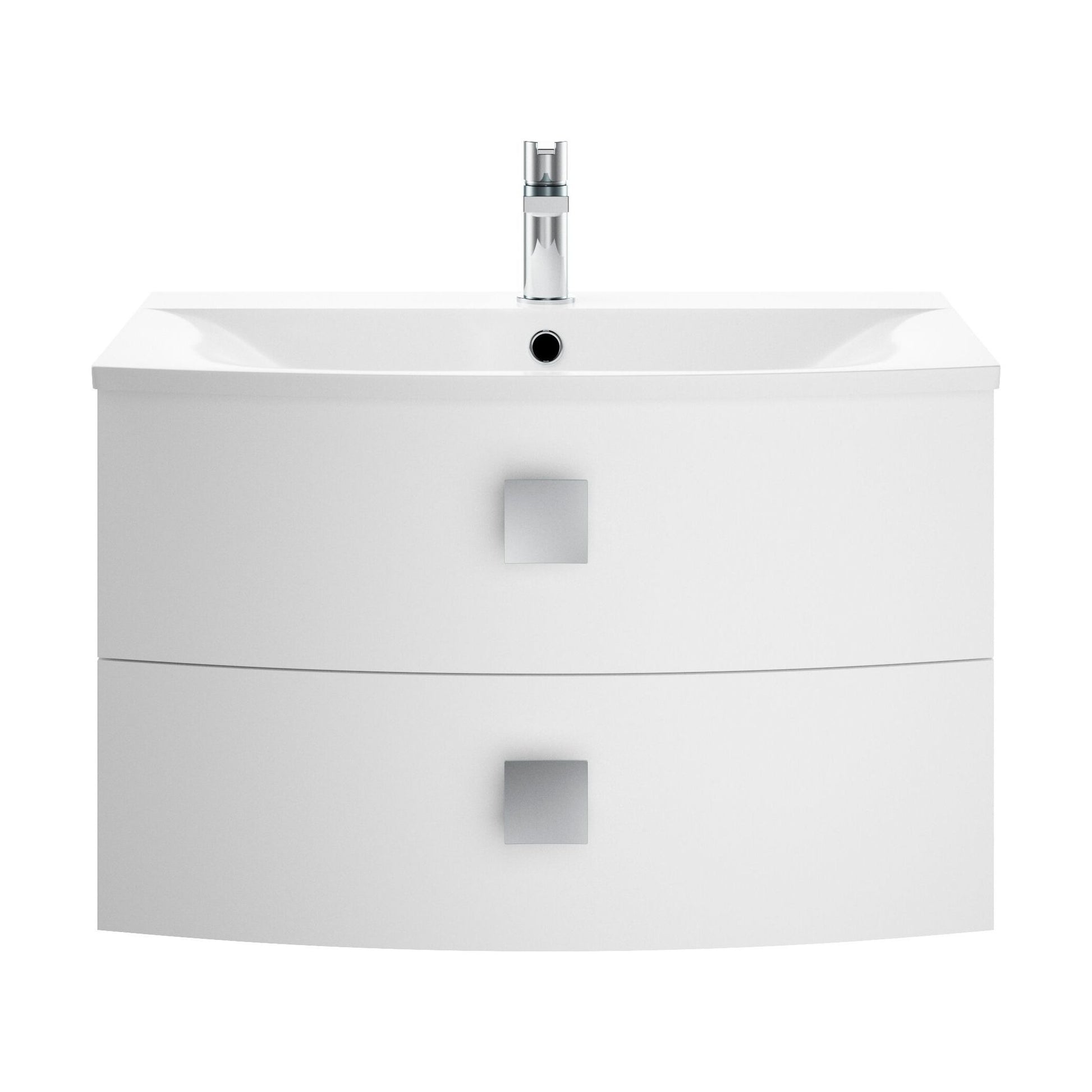 [BFAR101] Gentleshaw Contemporary 2 Drawer Wall Hung Vanity Unit with Curved Basin, Moon White, 700mm - Cutout