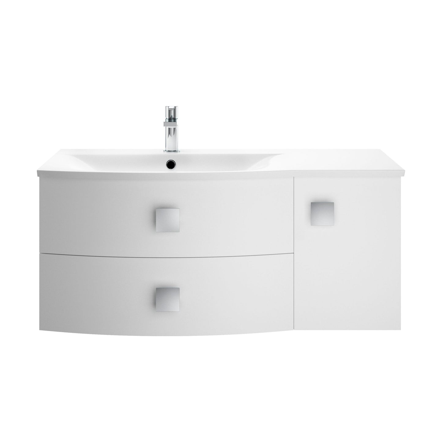 [BFAR102L] Gentleshaw Contemporary 1 Door 2 Drawer Left-Hand Wall Hung Vanity Unit with Curved Basin, Moon White, 1000mm - Cutout