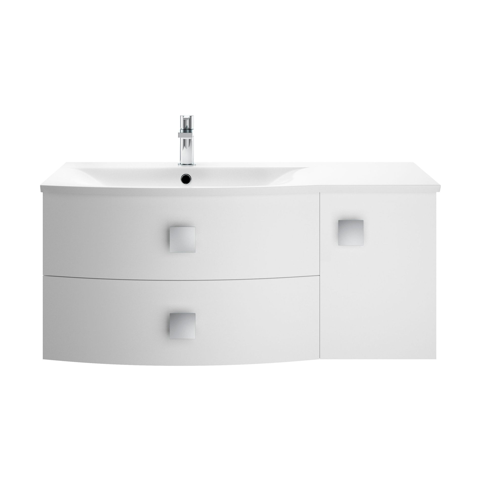 [BFAR102L] Gentleshaw Contemporary 1 Door 2 Drawer Left-Hand Wall Hung Vanity Unit with Curved Basin, Moon White, 1000mm - Cutout