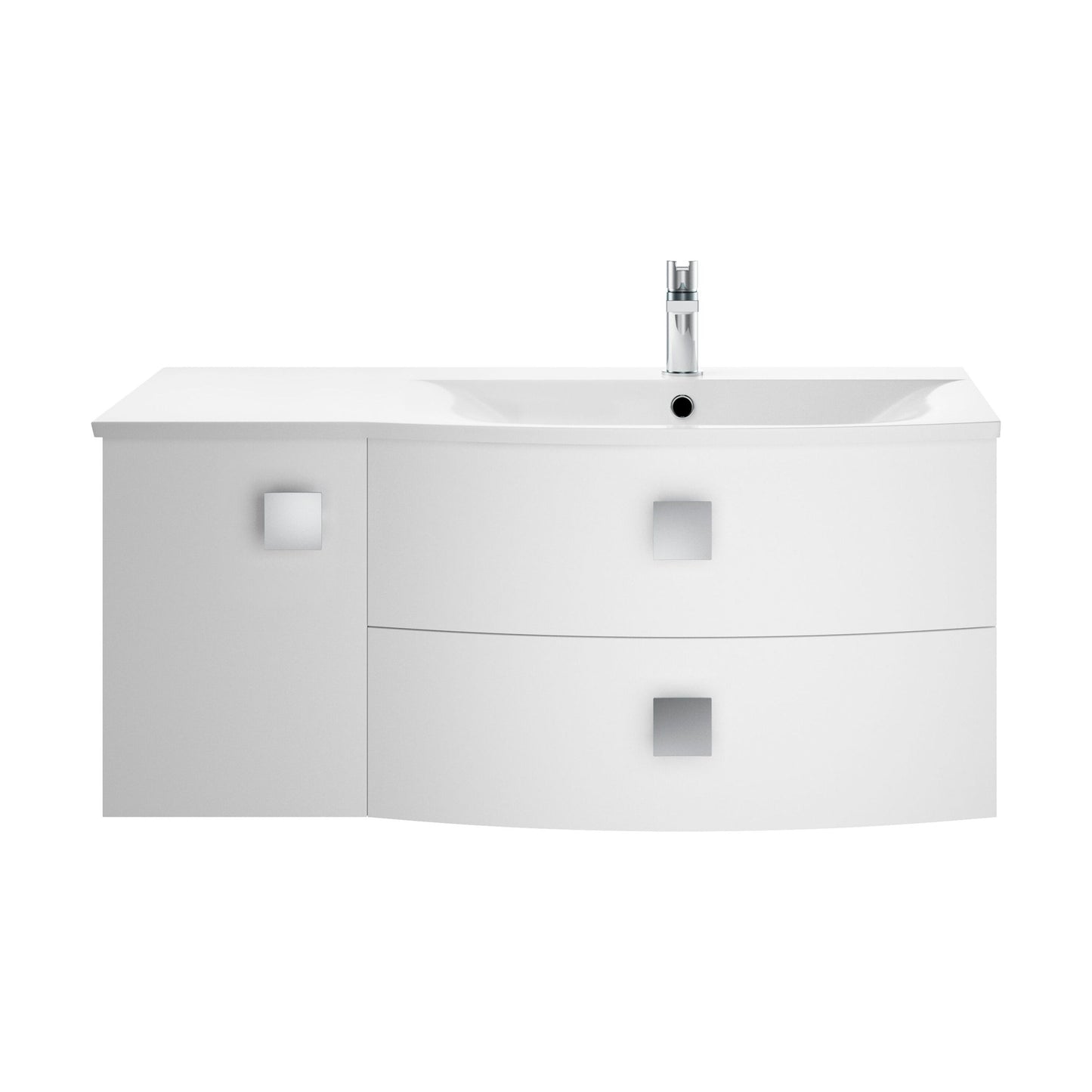 [BFAR102R] Gentleshaw Contemporary 1 Door 2 Drawer Right-Hand Wall Hung Vanity Unit with Curved Basin, Moon White, 1000mm - Cutout