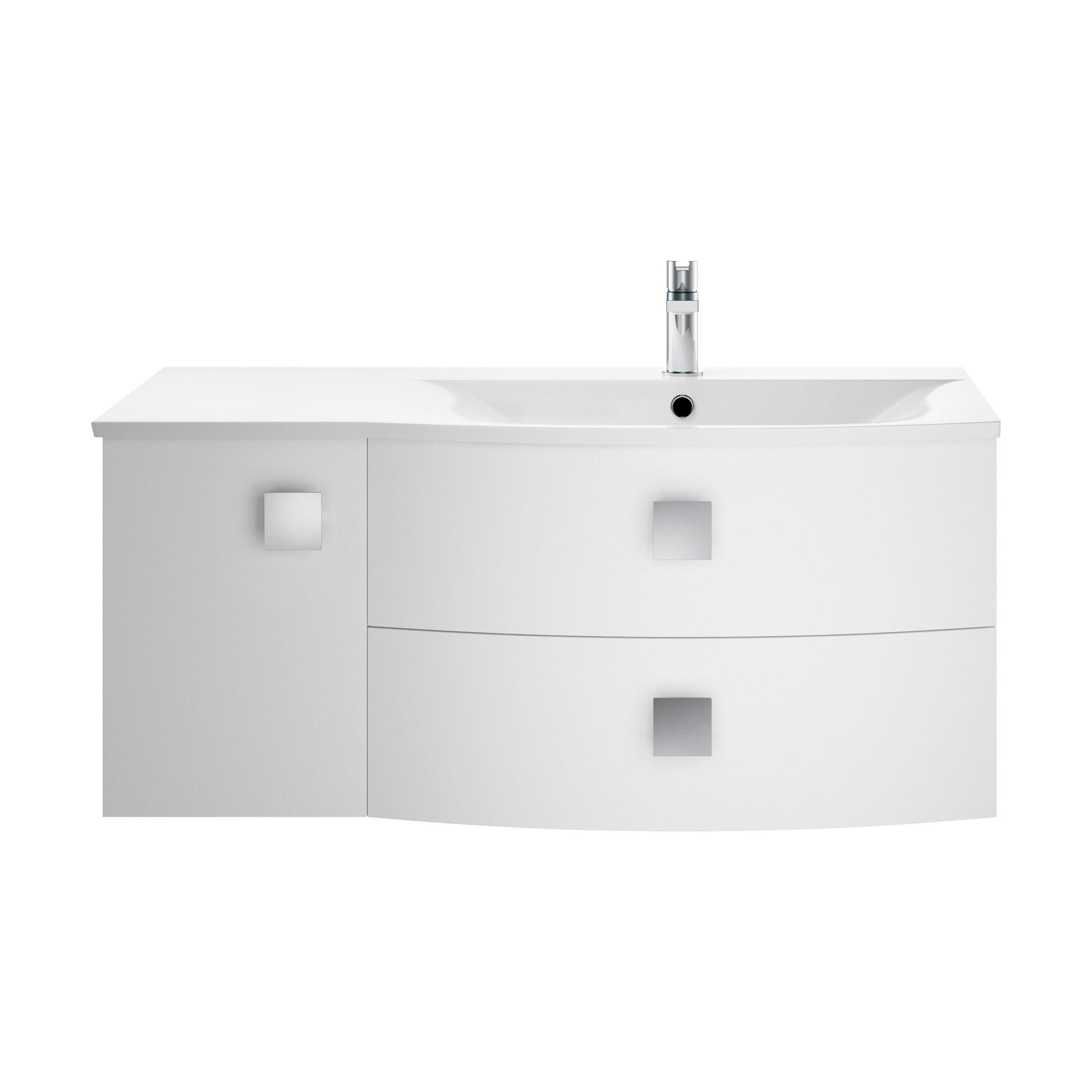 [BFAR102R] Gentleshaw Contemporary 1 Door 2 Drawer Right-Hand Wall Hung Vanity Unit with Curved Basin, Moon White, 1000mm - Cutout