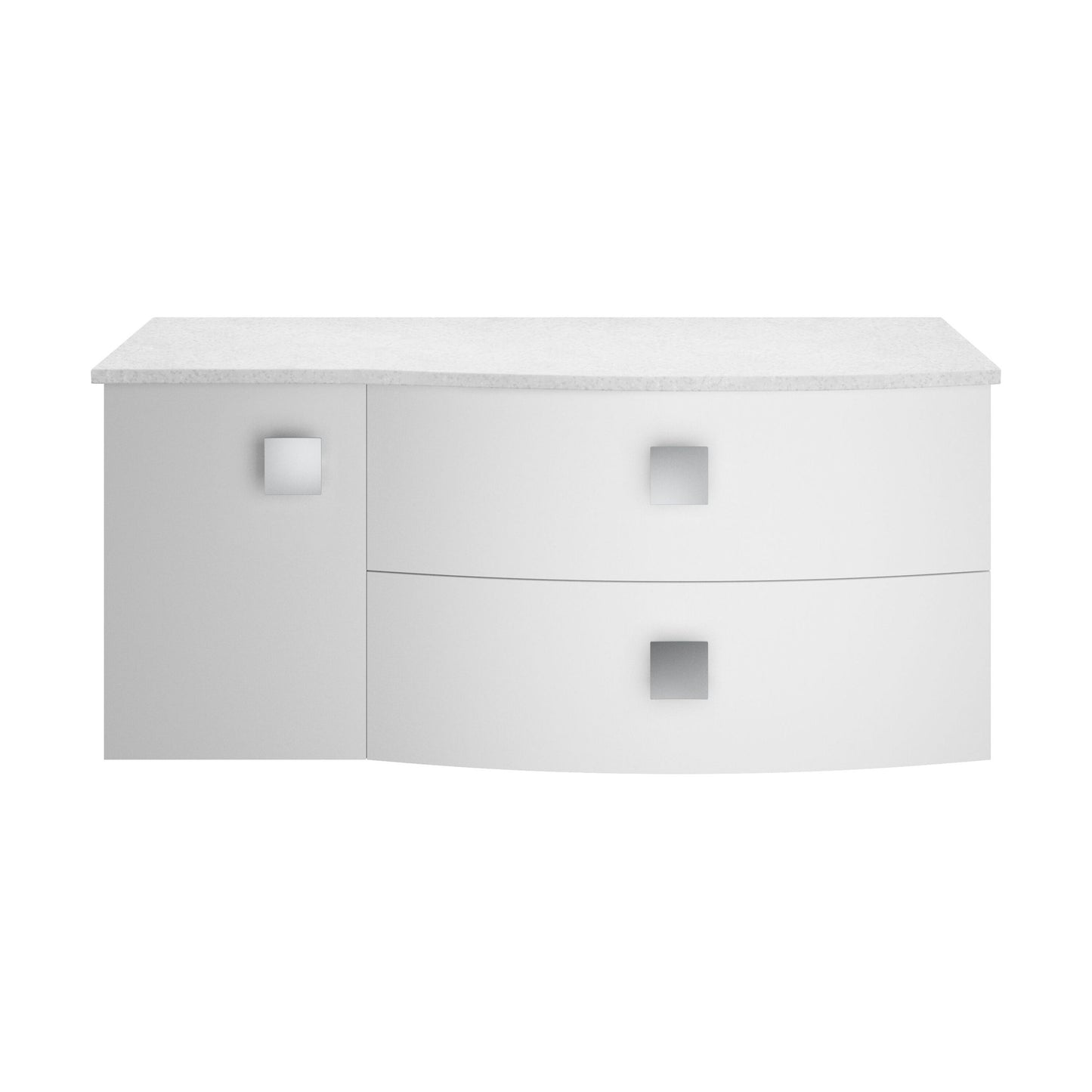 [BFAR103R] Gentleshaw Contemporary 2 Drawer Right-Hand Wall Hung Vanity Unit with White Marble Worktop, Moon White, 1000mm - Cutout