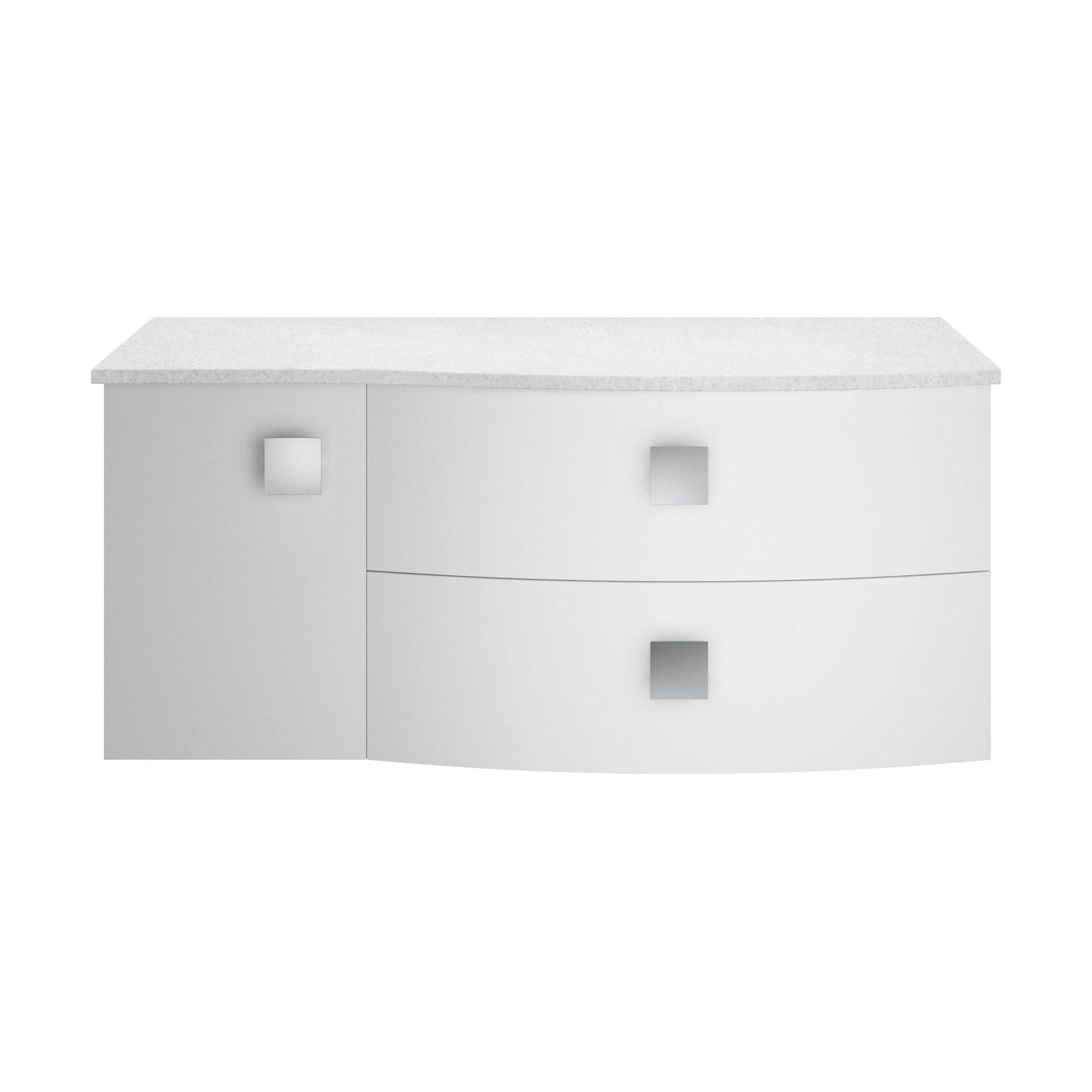 [BFAR103R] Gentleshaw Contemporary 2 Drawer Right-Hand Wall Hung Vanity Unit with White Marble Worktop, Moon White, 1000mm - Cutout