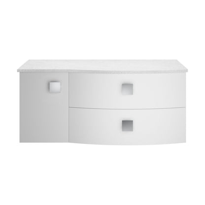 [BFAR103R] Gentleshaw Contemporary 2 Drawer Right-Hand Wall Hung Vanity Unit with White Marble Worktop, Moon White, 1000mm - Cutout