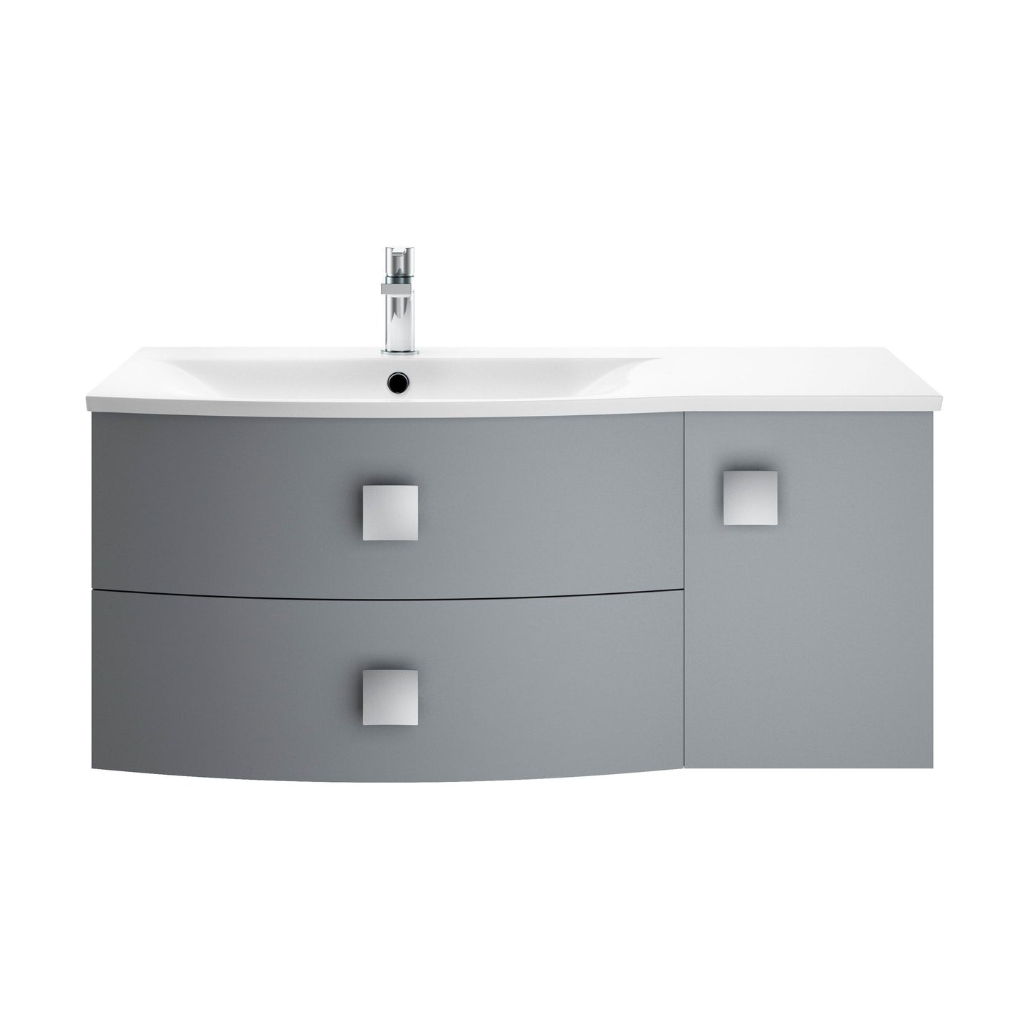 [BFAR202L] Gentleshaw Contemporary 1 Door 2 Drawer Left-Hand Wall Hung Vanity Unit with Curved Basin, Dove Grey, 1000mm - Cutout