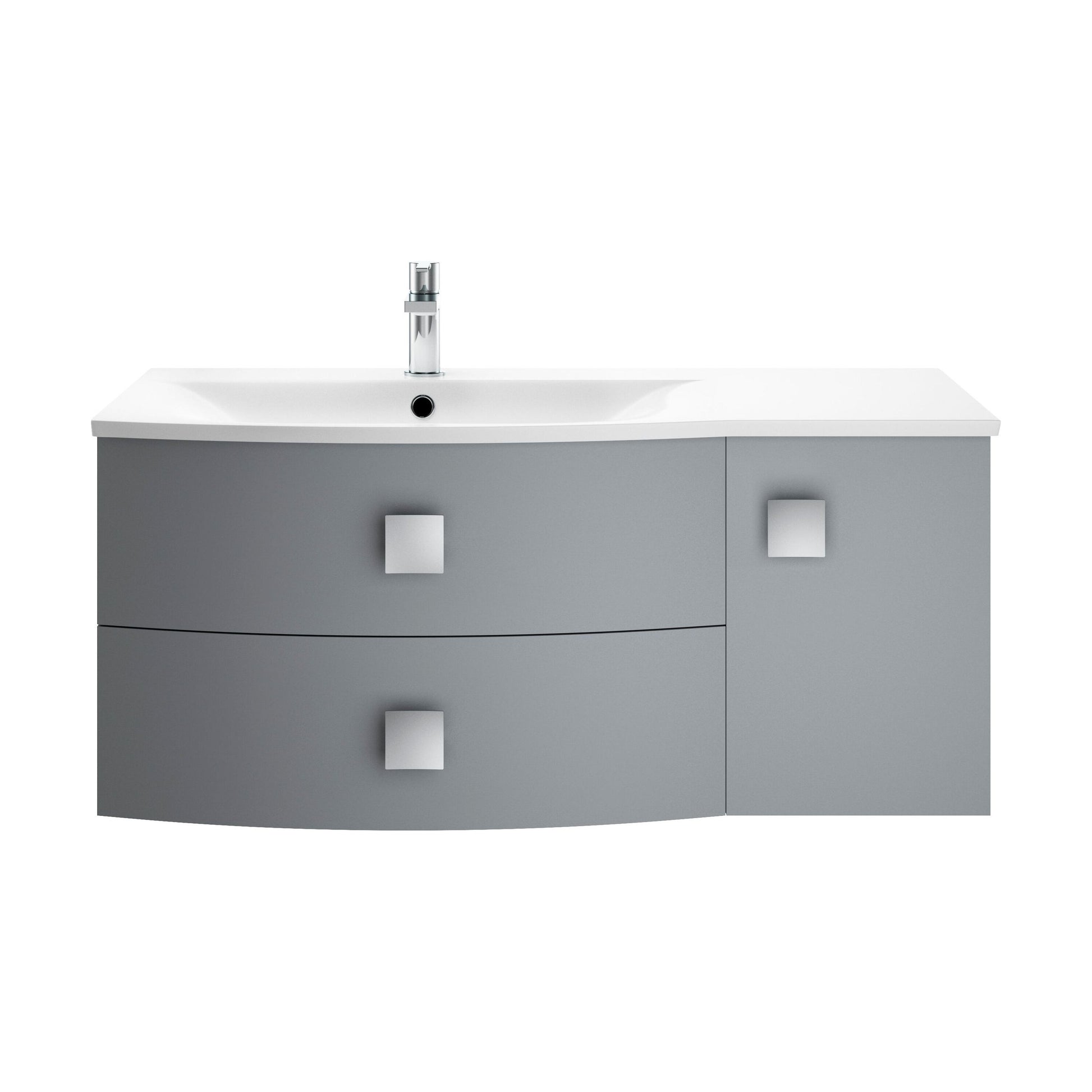 [BFAR202L] Gentleshaw Contemporary 1 Door 2 Drawer Left-Hand Wall Hung Vanity Unit with Curved Basin, Dove Grey, 1000mm - Cutout