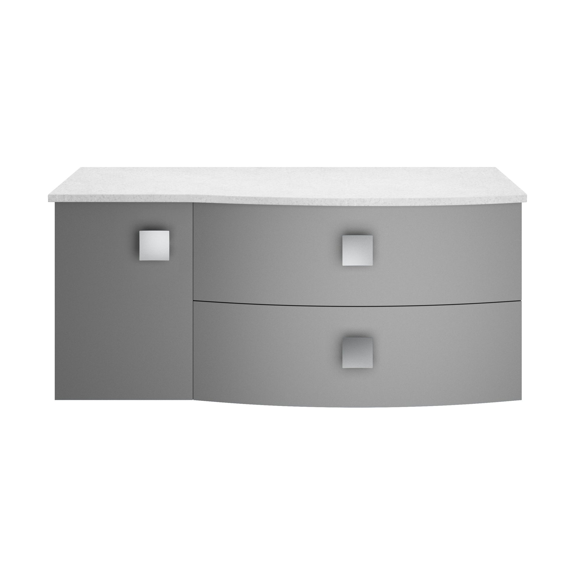 [BFAR203R] Gentleshaw Contemporary 2 Drawer Right-Hand Wall Hung Vanity Unit with White Marble Worktop, 1000mm - Cutout