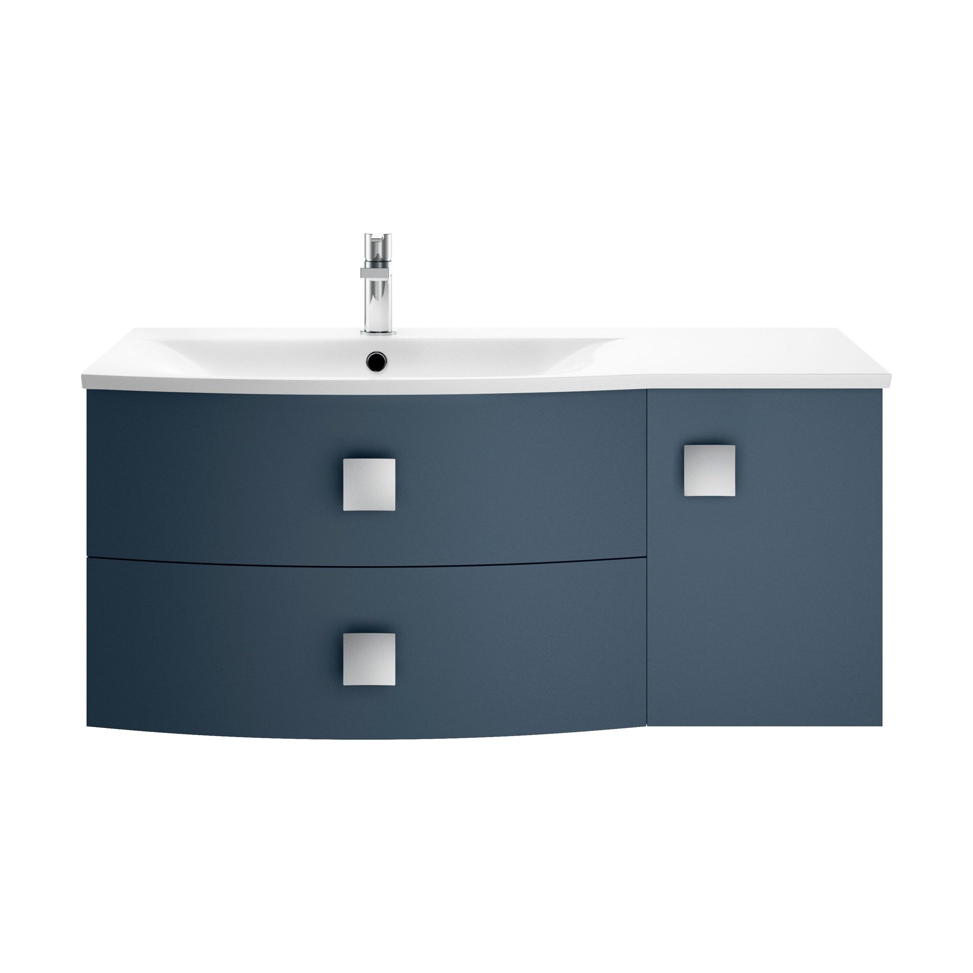 [BFAR302L] Gentleshaw Contemporary 1 Door 2 Drawer Left-Hand Wall Hung Vanity Unit with Curved Basin, Mineral Blue, 1000mm - Cutout