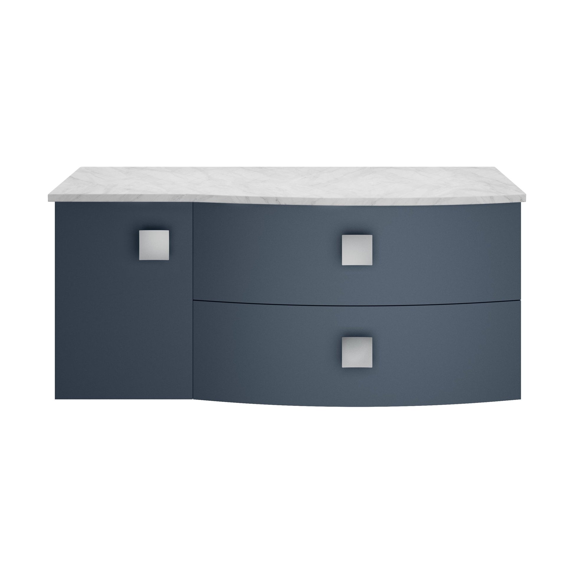 [BFAR305R] Gentleshaw Contemporary 2 Drawer Right-Hand Wall Hung Vanity Unit with Marble Worktop, Mineral Blue, 1000mm - Cutout