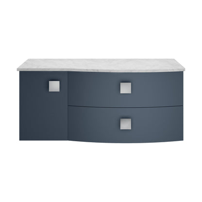 [BFAR305R] Gentleshaw Contemporary 2 Drawer Right-Hand Wall Hung Vanity Unit with Marble Worktop, Mineral Blue, 1000mm - Cutout