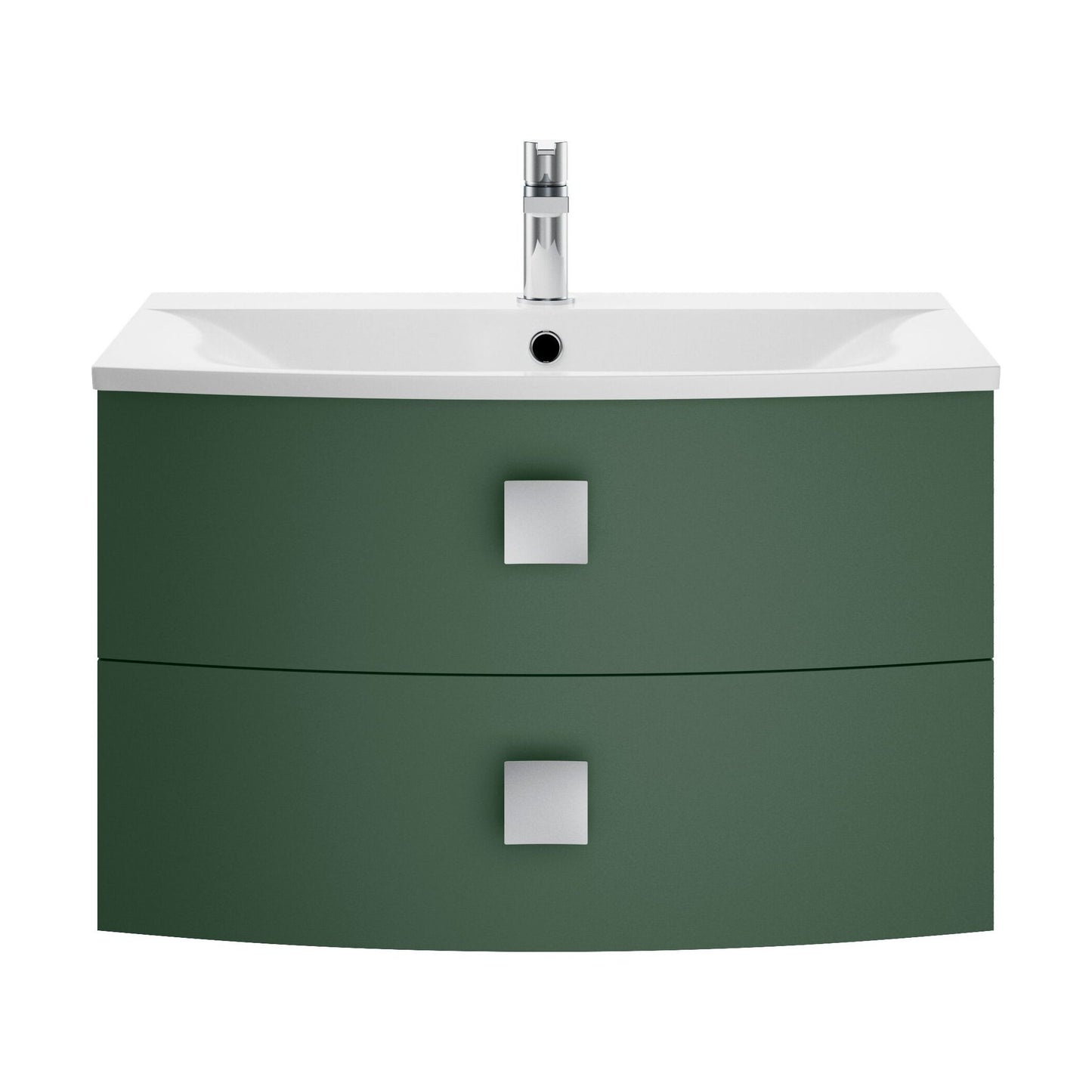 [BFAR801] Gentleshaw Contemporary 2 Drawer Wall Hung Vanity Unit with Curved Basin, Hunter Green, 700mm - Cutout